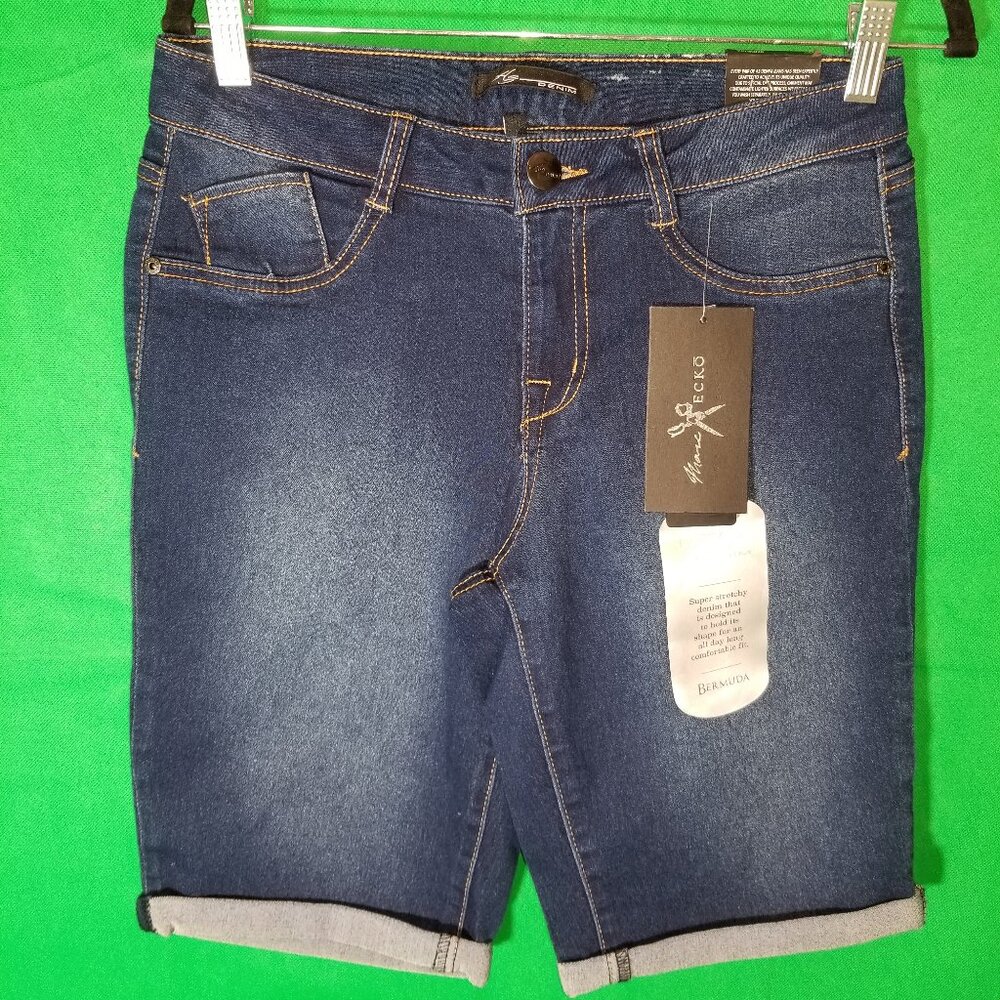 Marco ✂️ Eckō Womens Size 10 Blue Super Stretch Bermuda Shorts Retro NWT